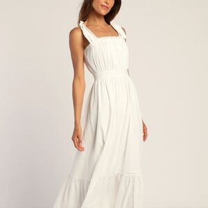 White striped tie-strap midi dress